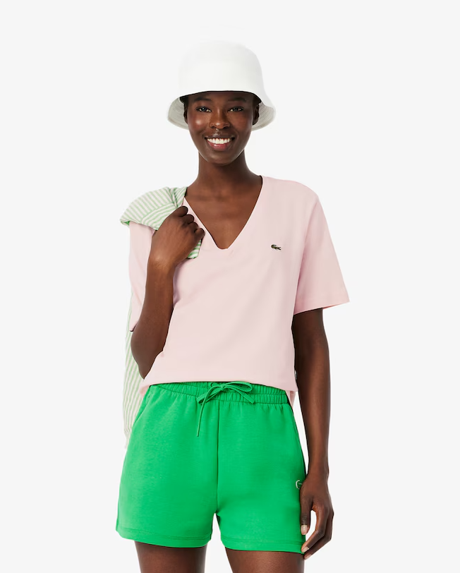 T-shirt Coton Col V Coupe Relaxée