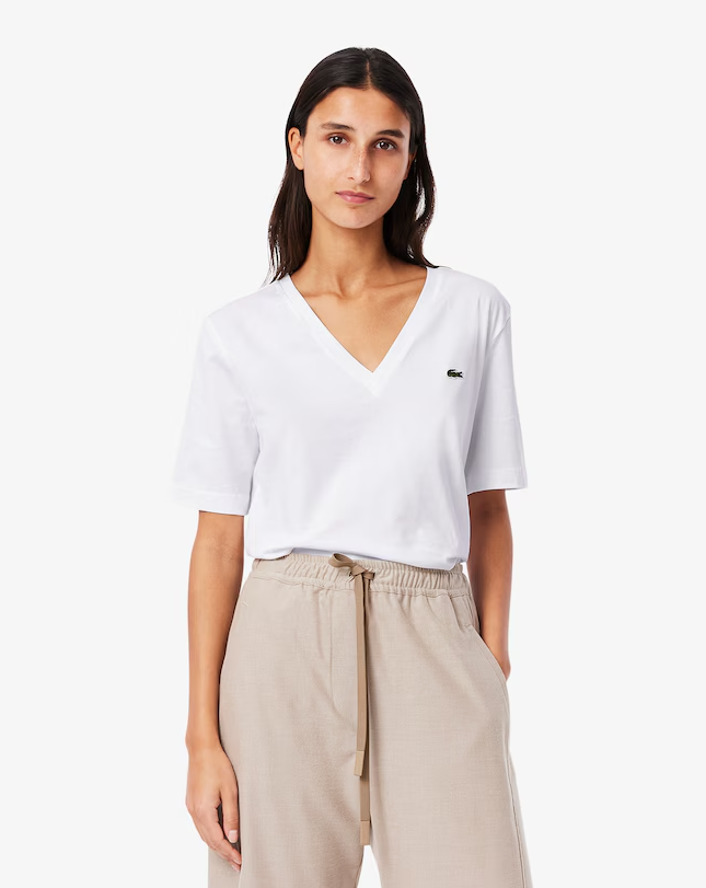 T-shirt Coton Col V Coupe Relaxée